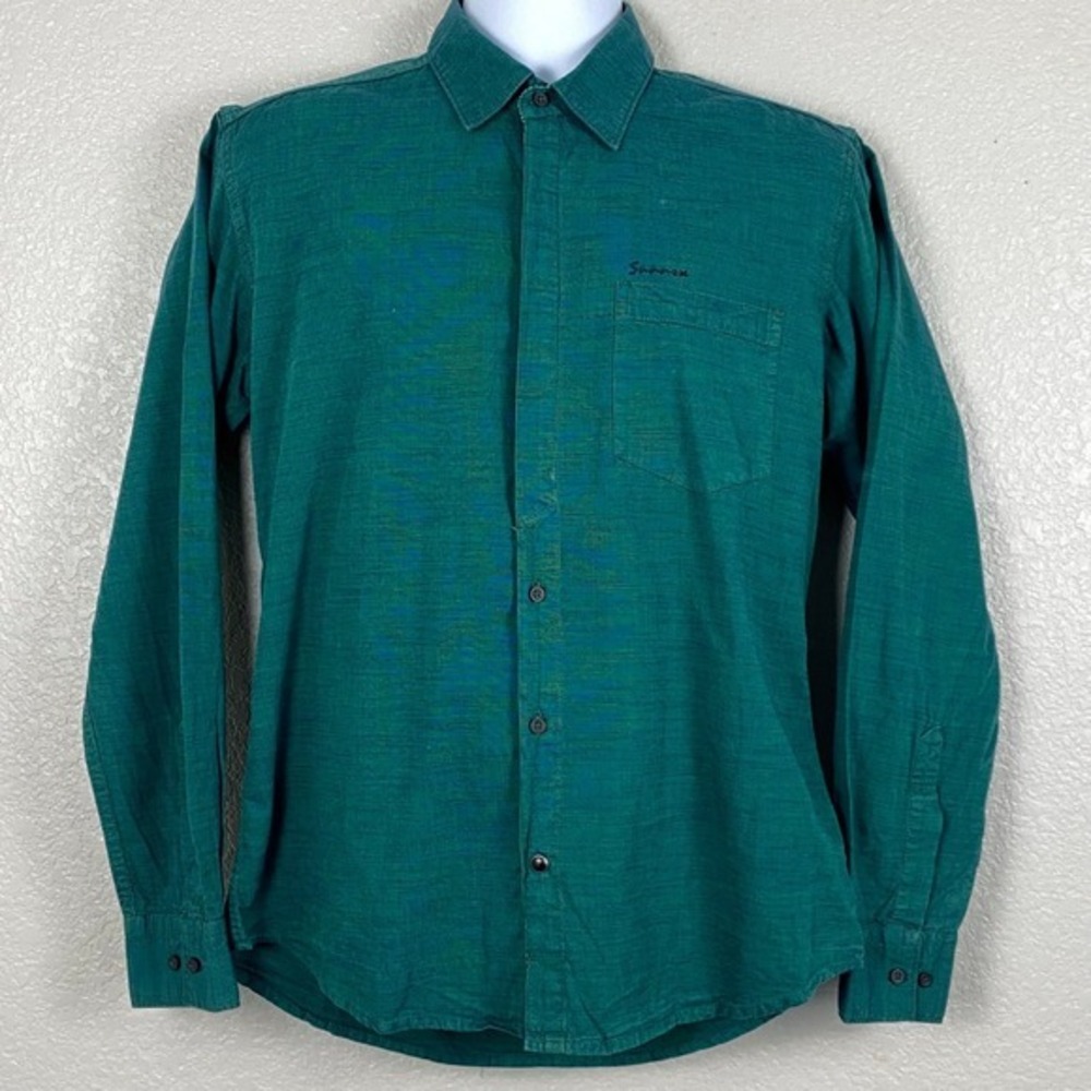 Button Up Mens L Teal Long Sleeve Modern Heritage‎ Japandi Gorpcore Minimalist